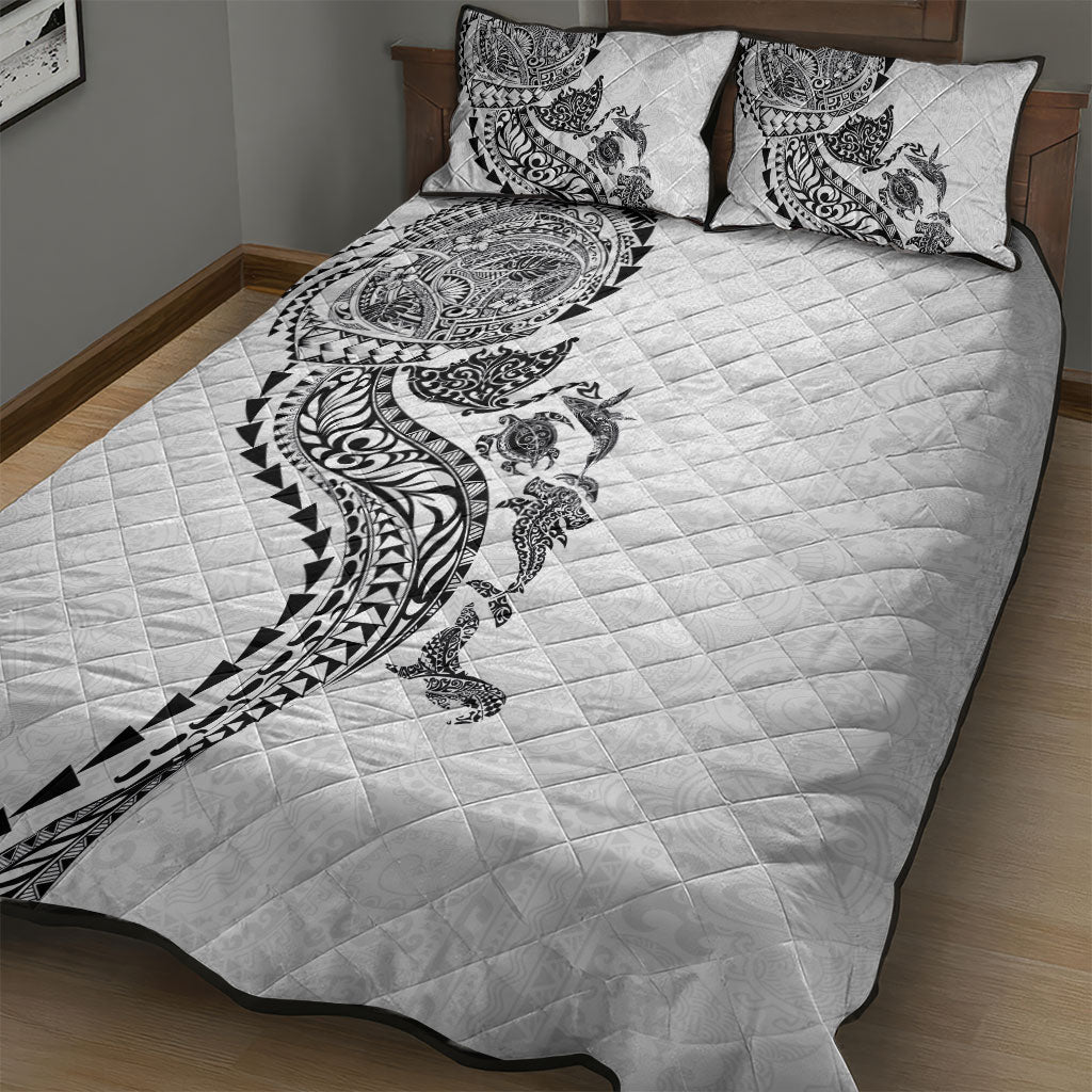 Hawaiian Kakau Tribal Sea Animals Tattoos Quilt Bed Set White Color LT03 - Polynesian Pride
