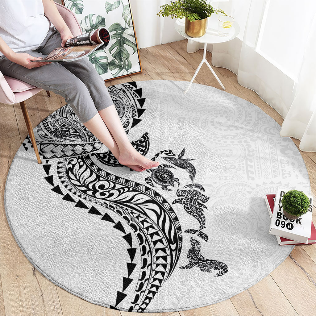 Hawaiian Kakau Tribal Sea Animals Tattoos Round Carpet White Color LT03 - Polynesian Pride