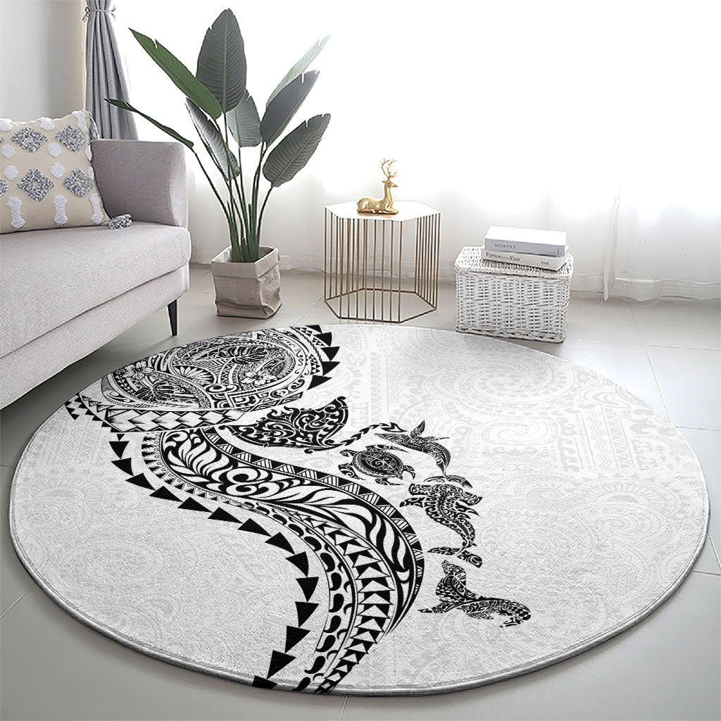 Hawaiian Kakau Tribal Sea Animals Tattoos Round Carpet White Color LT03 - Polynesian Pride