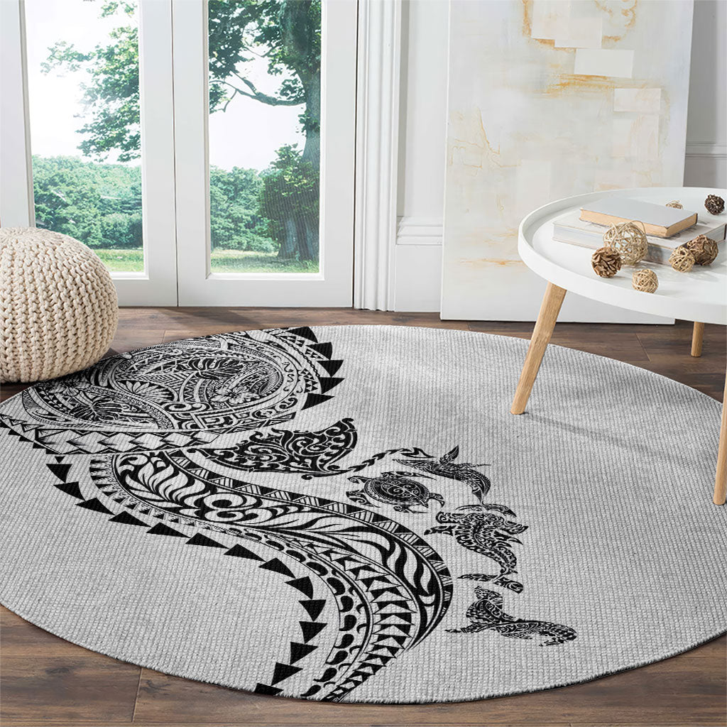 Hawaiian Kakau Tribal Sea Animals Tattoos Round Carpet White Color LT03 - Polynesian Pride
