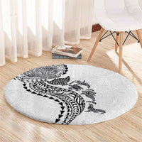 Hawaiian Kakau Tribal Sea Animals Tattoos Round Carpet White Color LT03 - Polynesian Pride
