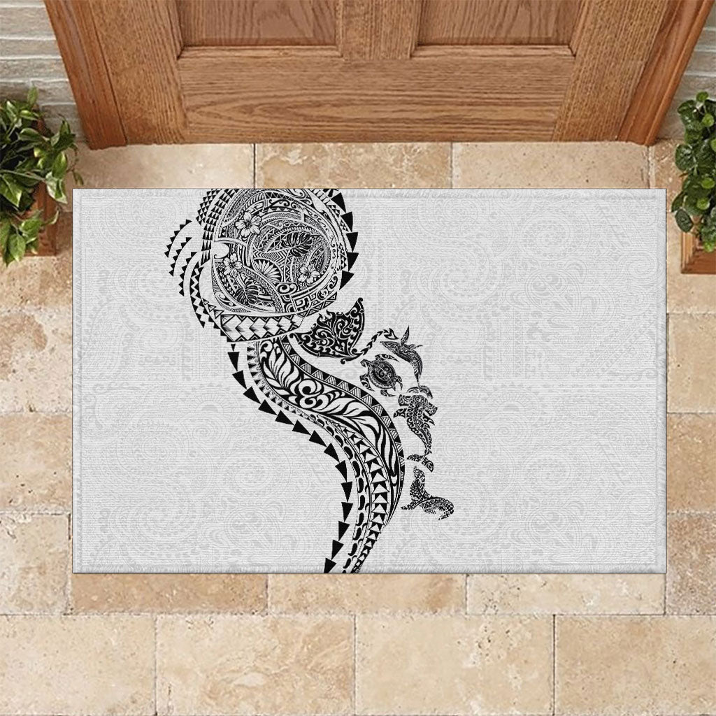 Hawaiian Kakau Tribal Sea Animals Tattoos Rubber Doormat White Color LT03 White - Polynesian Pride
