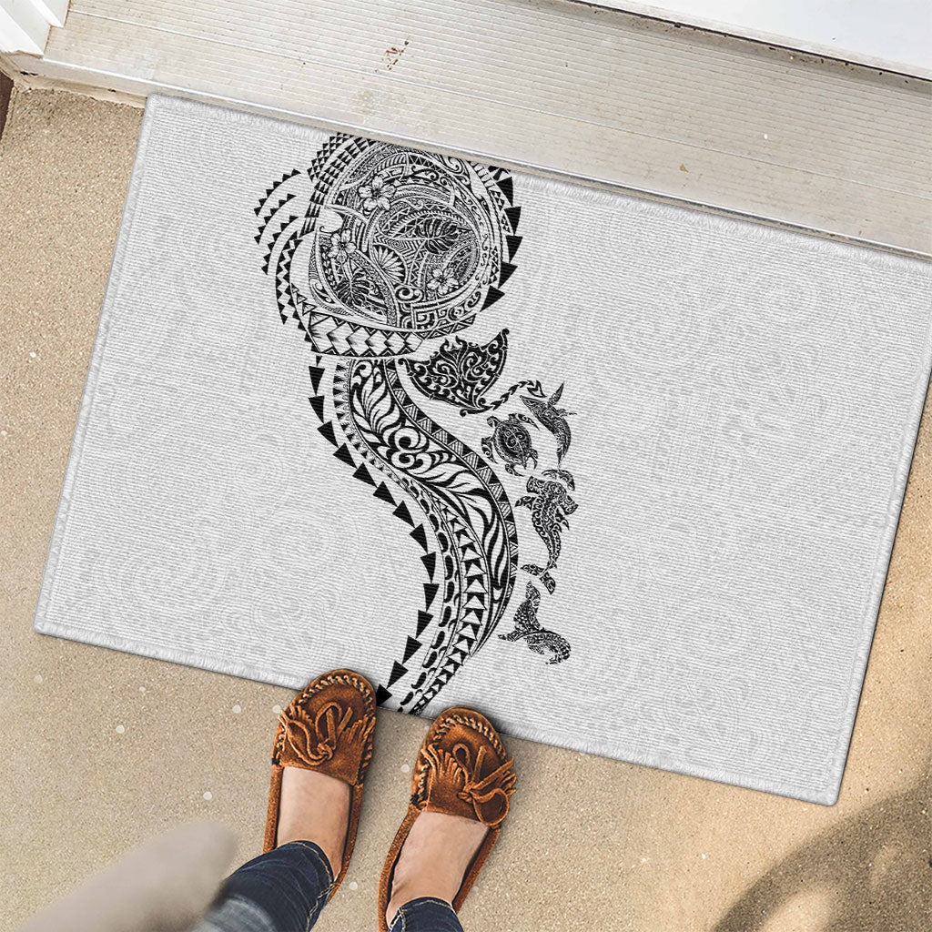 Hawaiian Kakau Tribal Sea Animals Tattoos Rubber Doormat White Color LT03 - Polynesian Pride