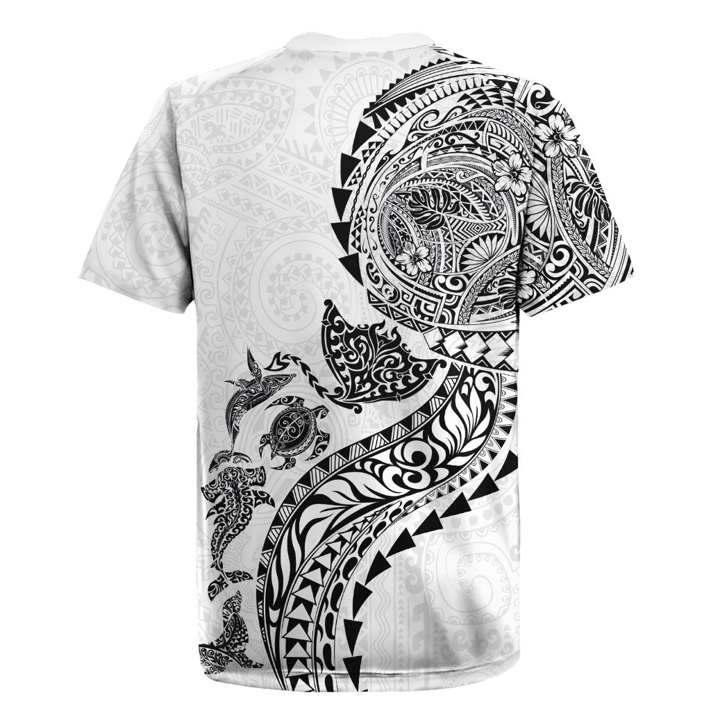 Hawaiian Kakau Tribal Sea Animals Tattoos Rugby Jersey White Color LT03 - Polynesian Pride