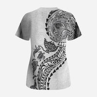 Hawaiian Kakau Tribal Sea Animals Tattoos Scrub Top White Color LT03 - Polynesian Pride