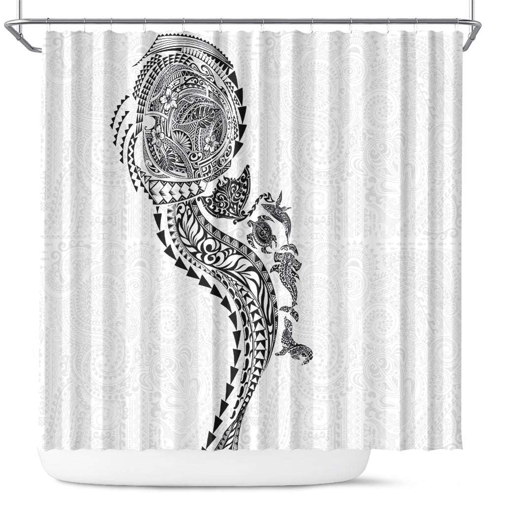 Hawaiian Kakau Tribal Sea Animals Tattoos Shower Curtain White Color LT03 White - Polynesian Pride