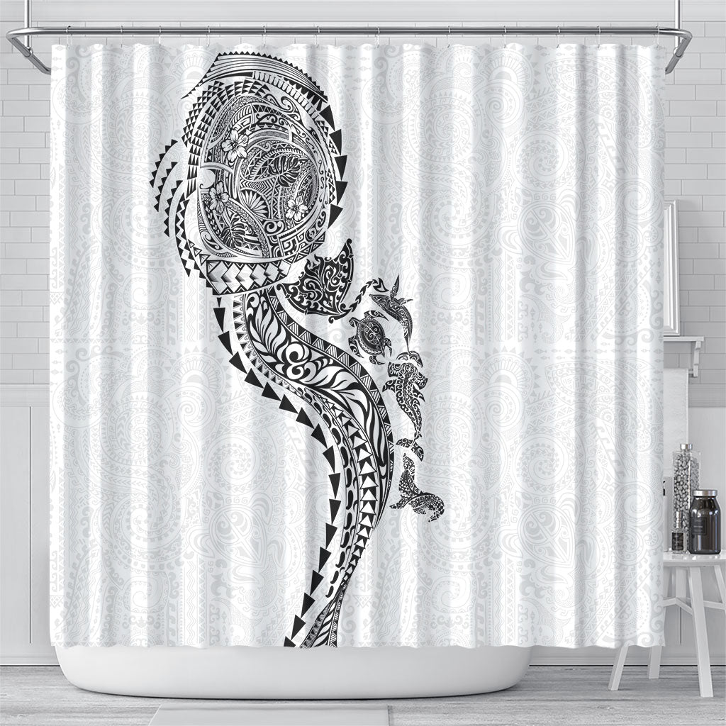 Hawaiian Kakau Tribal Sea Animals Tattoos Shower Curtain White Color LT03 - Polynesian Pride