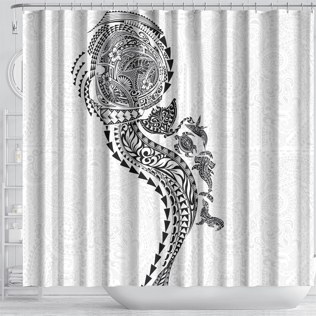 Hawaiian Kakau Tribal Sea Animals Tattoos Shower Curtain White Color LT03 - Polynesian Pride