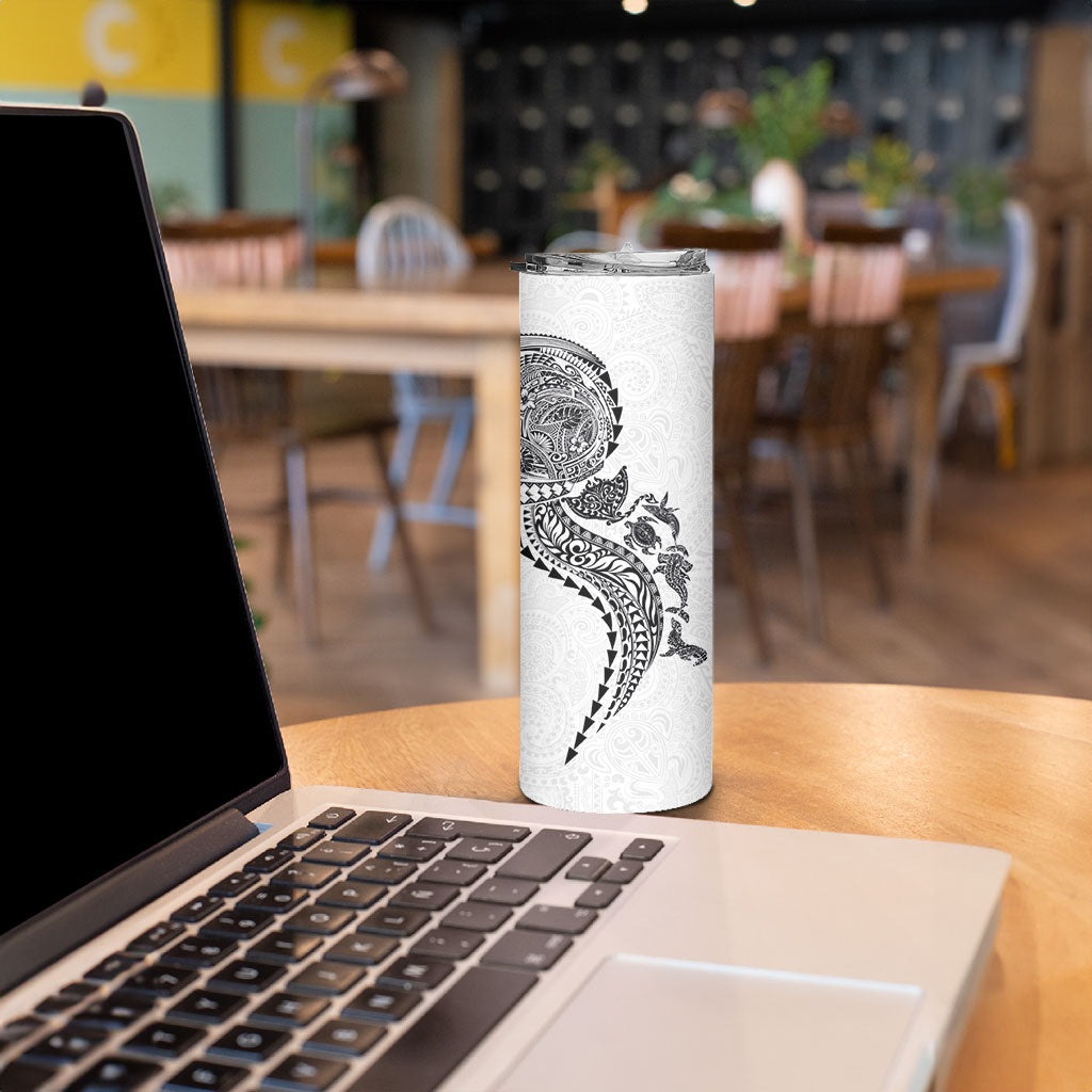 Hawaiian Kakau Tribal Sea Animals Tattoos Skinny Tumbler White Color