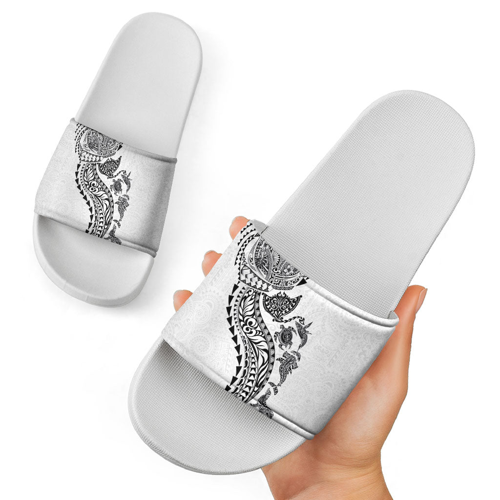 Hawaiian Kakau Tribal Sea Animals Tattoos Slide Sandals White Color