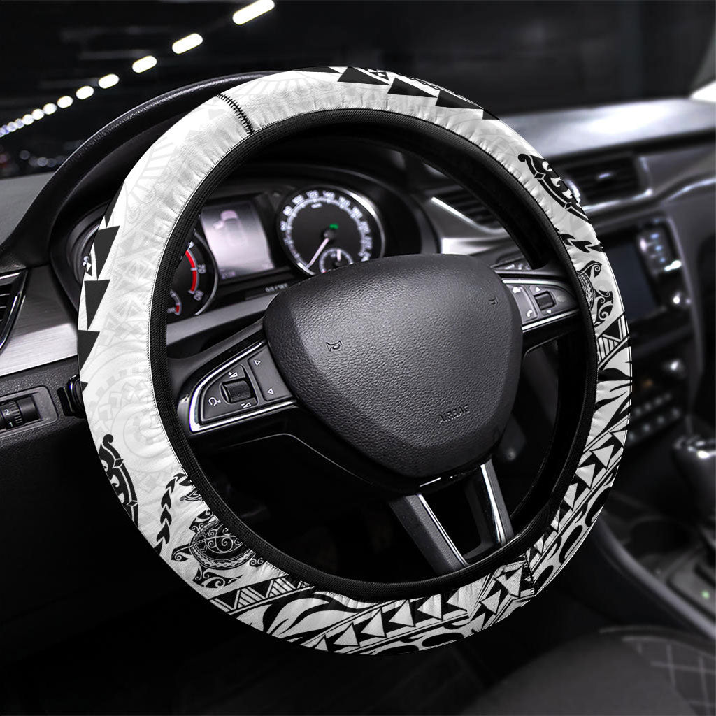 Hawaiian Kakau Tribal Sea Animals Tattoos Steering Wheel Cover White Color LT03 Universal Fit White - Polynesian Pride