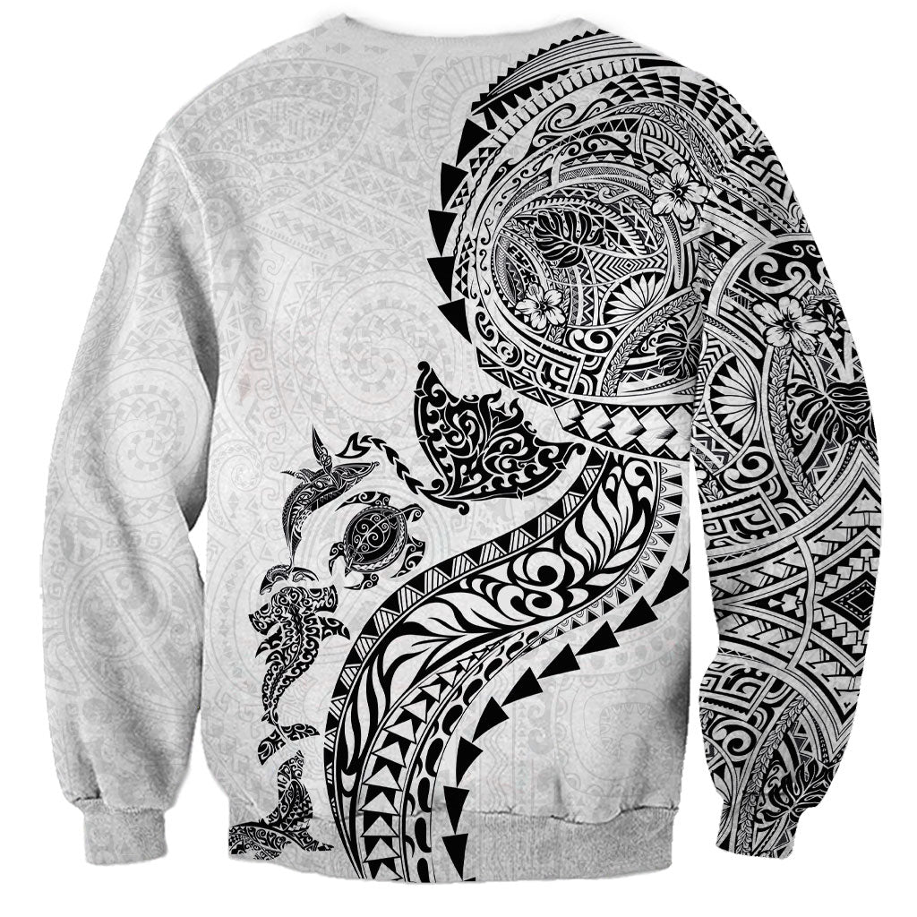 Hawaiian Kakau Tribal Sea Animals Tattoos Sweatshirt White Color
