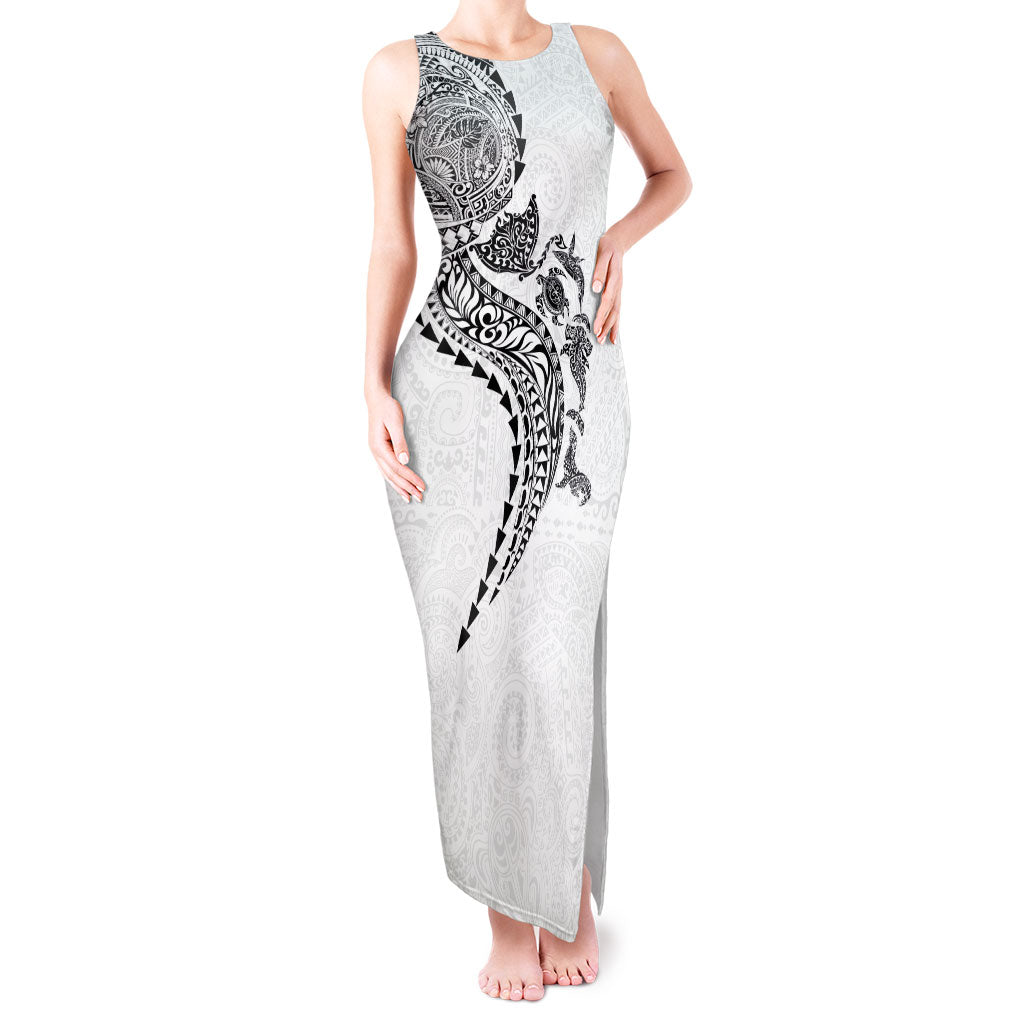 Hawaiian Kakau Tribal Sea Animals Tattoos Tank Maxi Dress White Color LT03 Women White - Polynesian Pride
