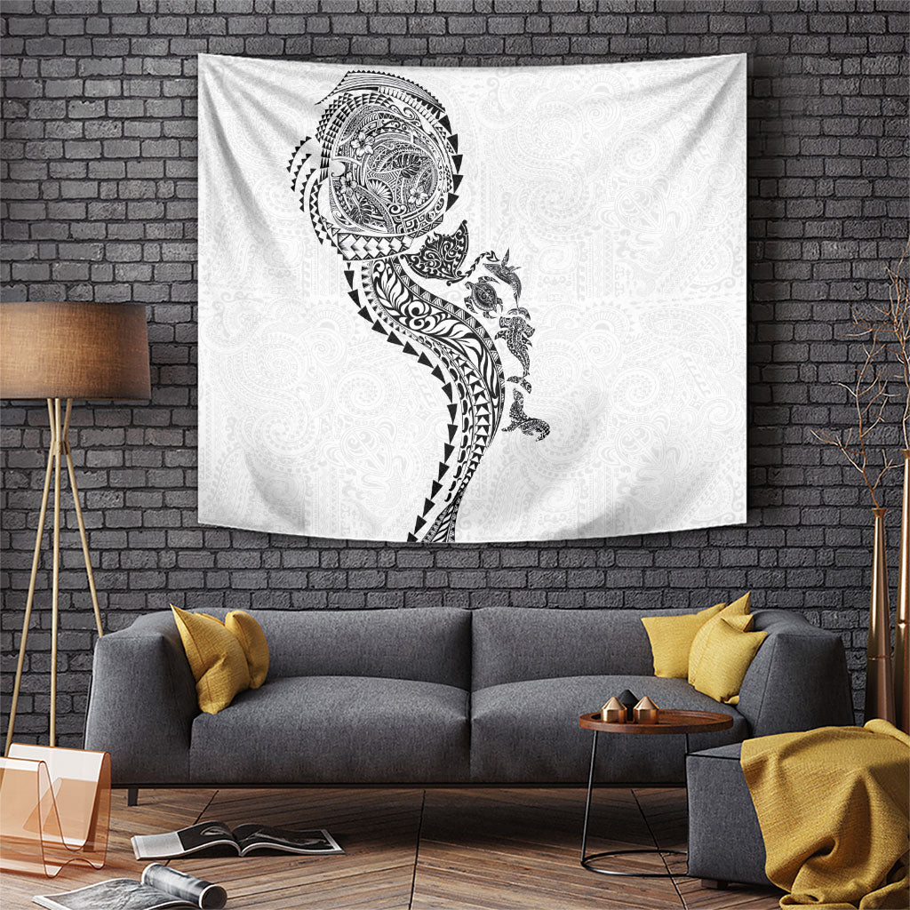 Hawaiian Kakau Tribal Sea Animals Tattoos Tapestry White Color LT03 White - Polynesian Pride
