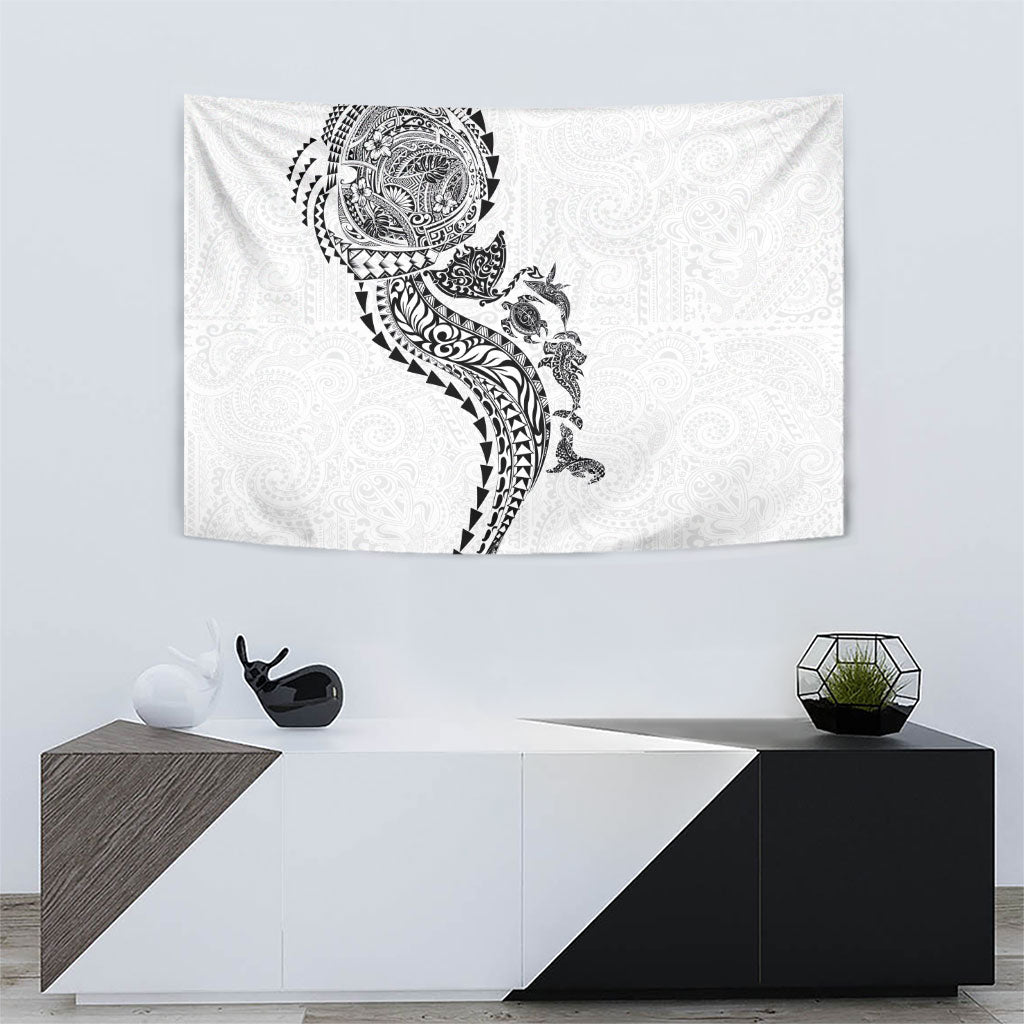Hawaiian Kakau Tribal Sea Animals Tattoos Tapestry White Color LT03 - Polynesian Pride