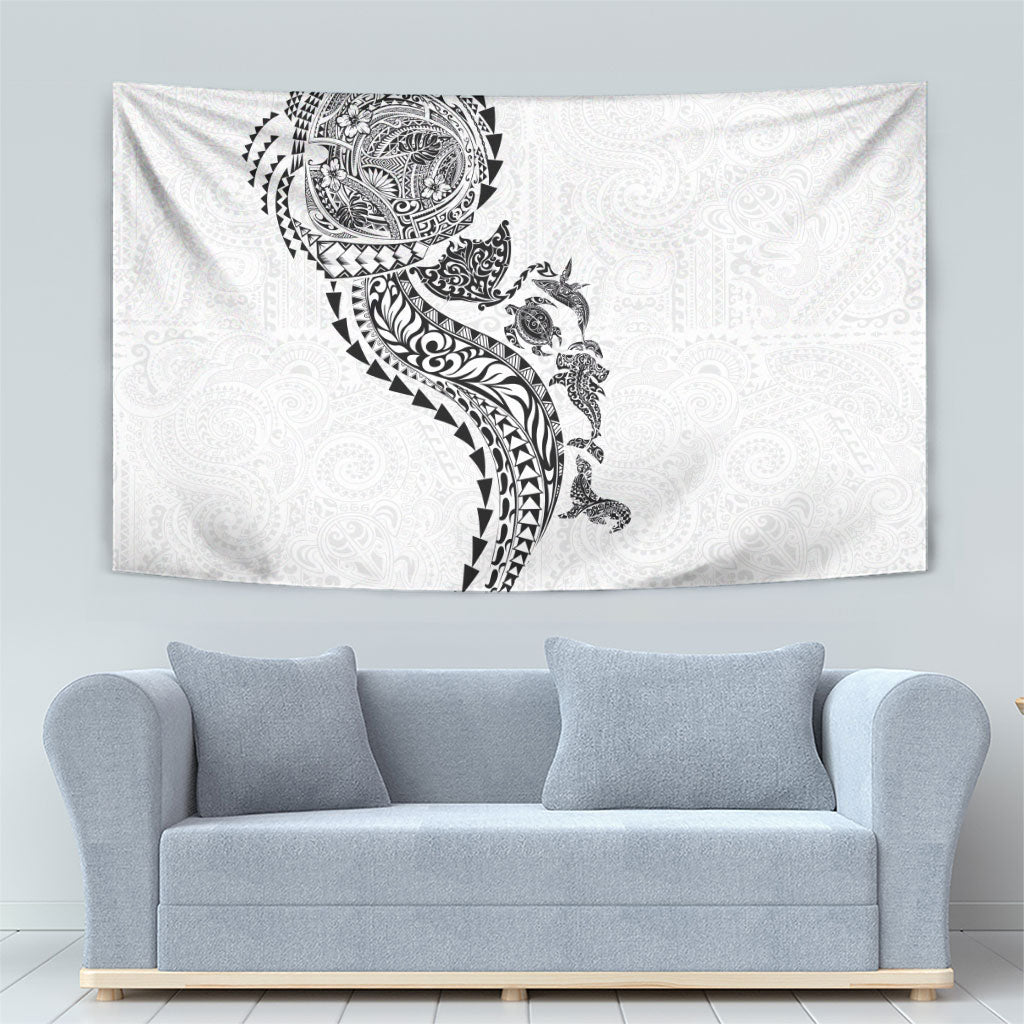 Hawaiian Kakau Tribal Sea Animals Tattoos Tapestry White Color LT03 - Polynesian Pride