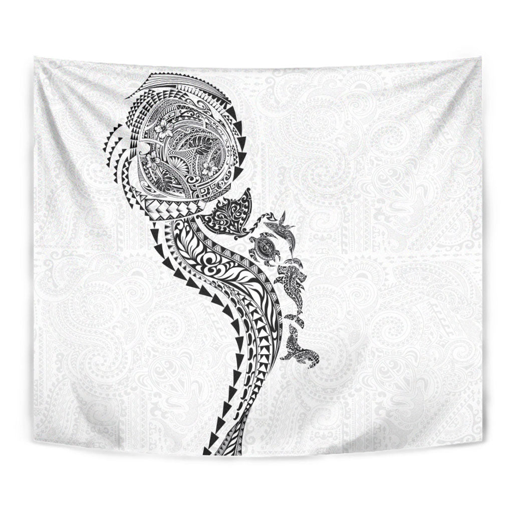 Hawaiian Kakau Tribal Sea Animals Tattoos Tapestry White Color LT03 - Polynesian Pride