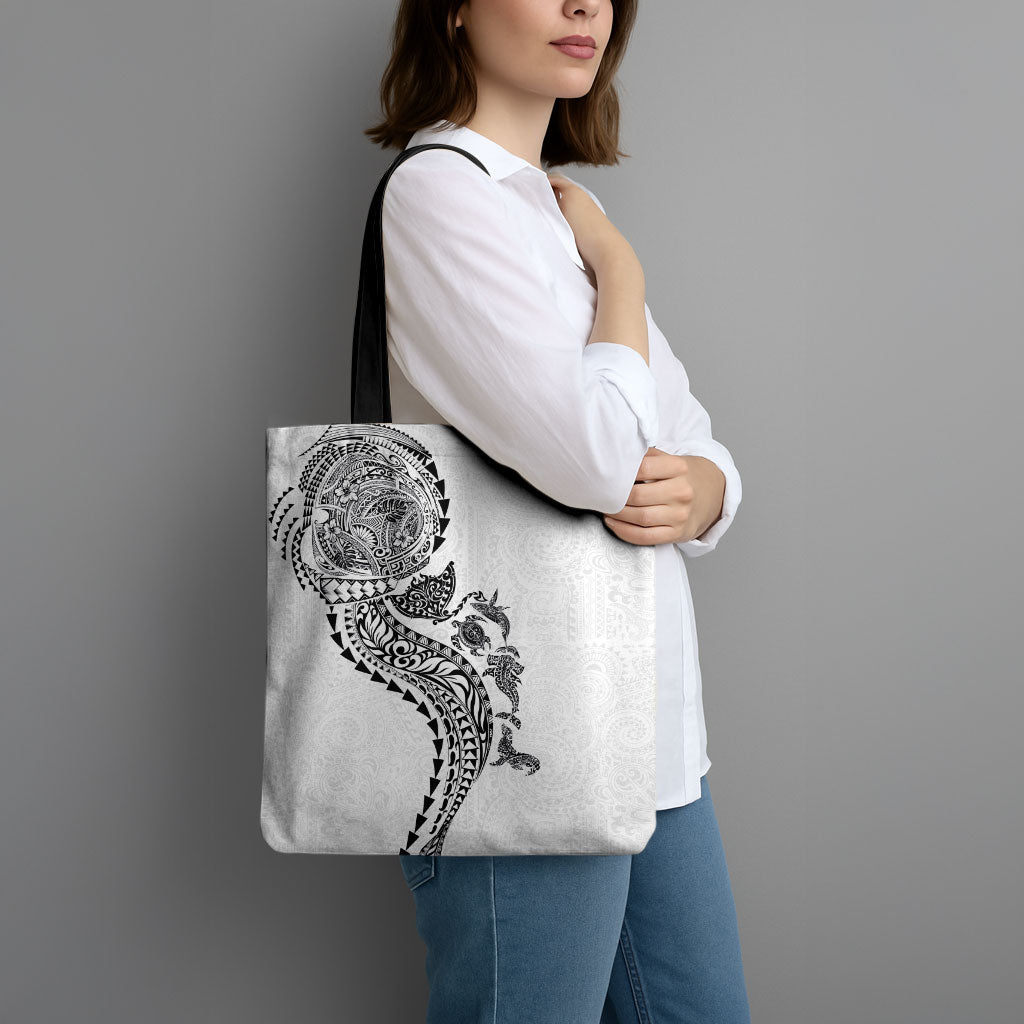 Hawaiian Kakau Tribal Sea Animals Tattoos Tote Bag White Color LT03 - Polynesian Pride