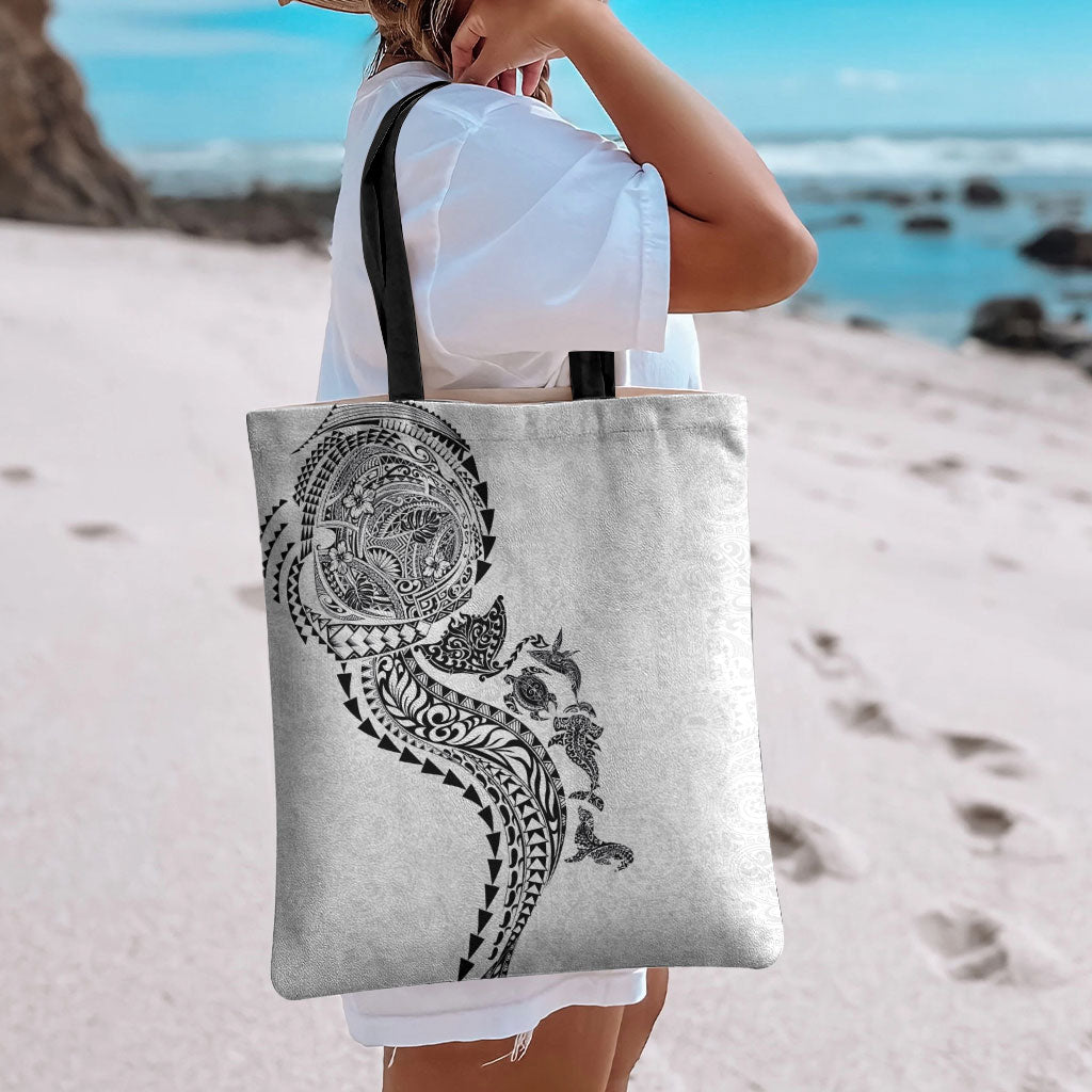 Hawaiian Kakau Tribal Sea Animals Tattoos Tote Bag White Color LT03 - Polynesian Pride