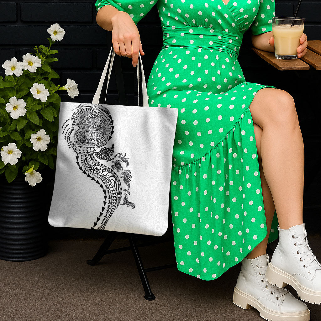 Hawaiian Kakau Tribal Sea Animals Tattoos Tote Bag White Color LT03 - Polynesian Pride