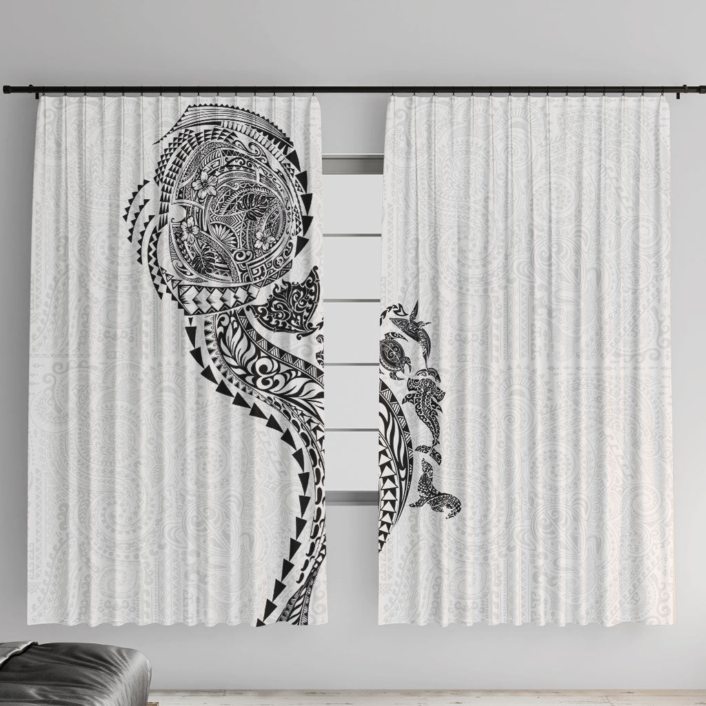 Hawaiian Kakau Tribal Sea Animals Tattoos Window Curtain White Color