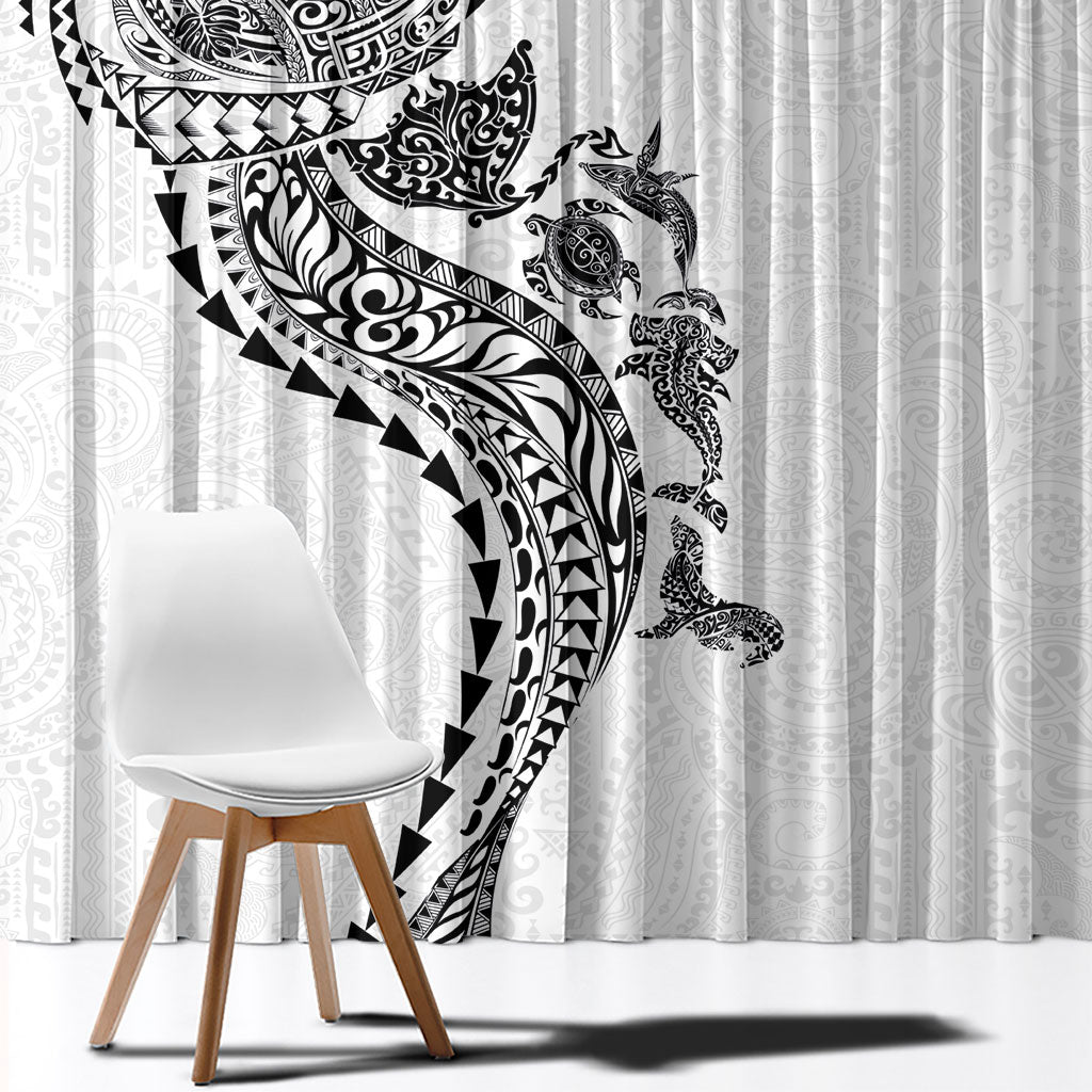 Hawaiian Kakau Tribal Sea Animals Tattoos Window Curtain White Color LT03 - Polynesian Pride