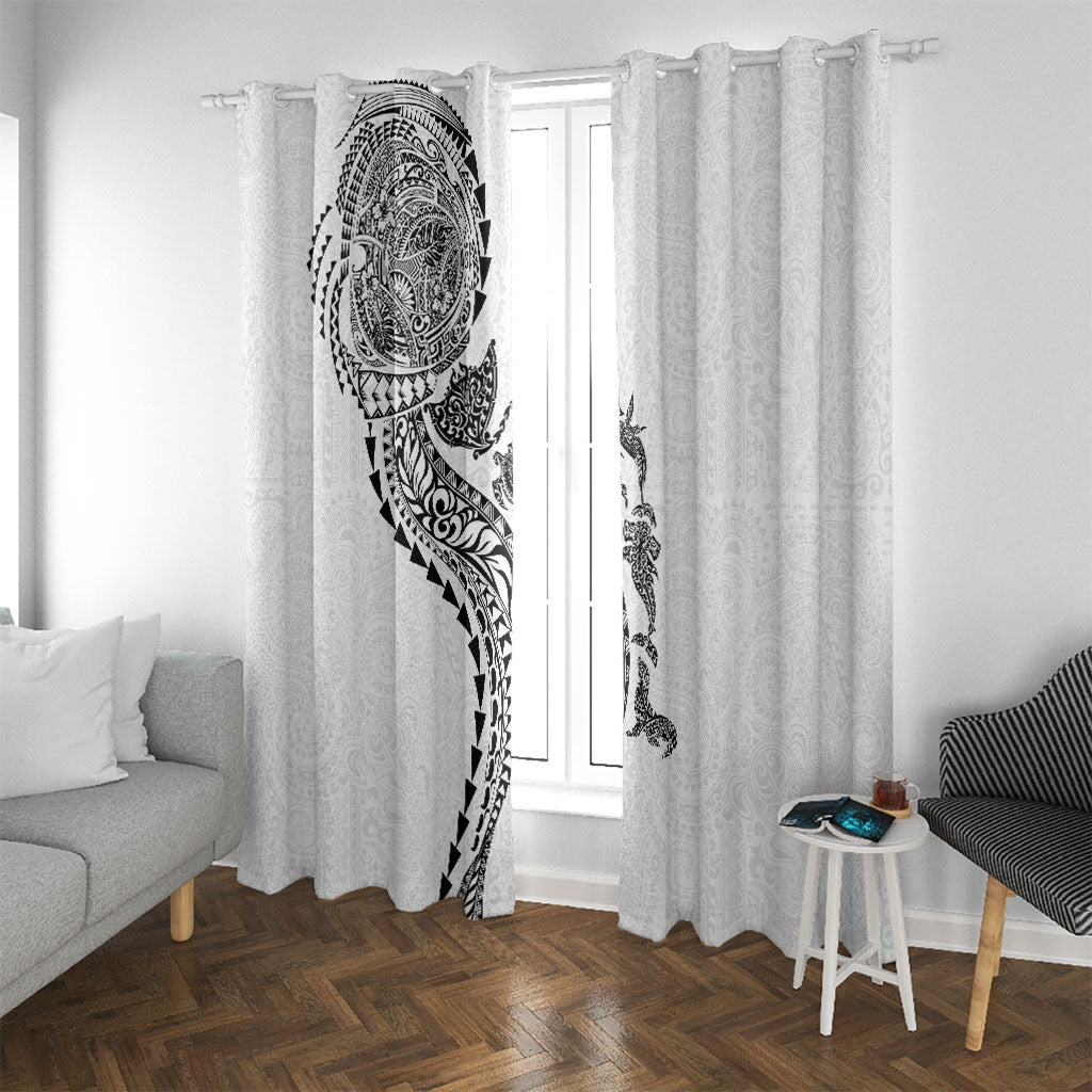Hawaiian Kakau Tribal Sea Animals Tattoos Window Curtain White Color LT03 With Grommets White - Polynesian Pride