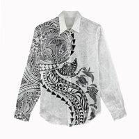 Hawaiian Kakau Tribal Sea Animals Tattoos Women Casual Shirt White Color