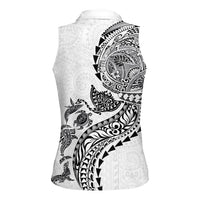 Hawaiian Kakau Tribal Sea Animals Tattoos Women Sleeveless Polo Shirt White Color