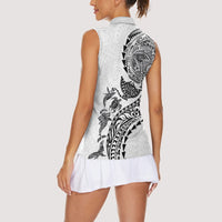 Hawaiian Kakau Tribal Sea Animals Tattoos Women Sleeveless Polo Shirt White Color
