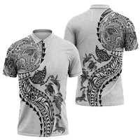 Hawaiian Kakau Tribal Sea Animals Tattoos Zipper Polo Shirt White Color