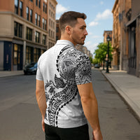 Hawaiian Kakau Tribal Sea Animals Tattoos Zipper Polo Shirt White Color