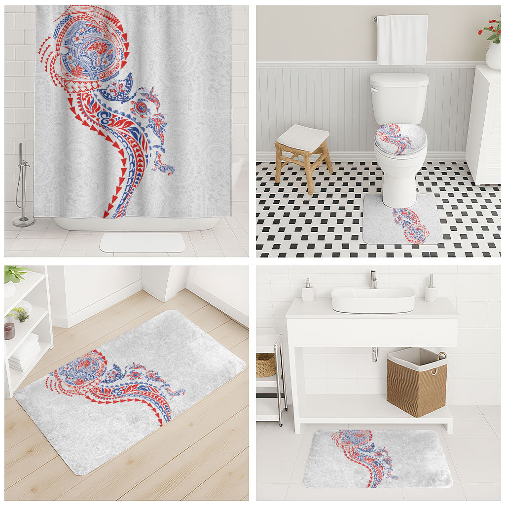 Hawaiian Kakau Tribal Sea Animals Tattoos Bathroom Set Hawaii Flag Color Inspired