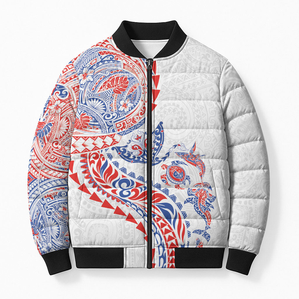 Hawaiian Kakau Tribal Sea Animals Tattoos Bomber Puffer Jacket Hawaii Flag Color Inspired