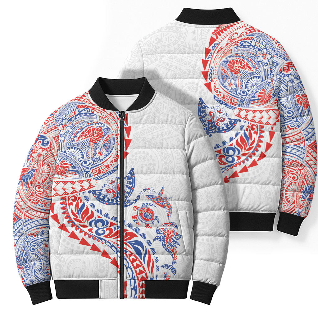 Hawaiian Kakau Tribal Sea Animals Tattoos Bomber Puffer Jacket Hawaii Flag Color Inspired