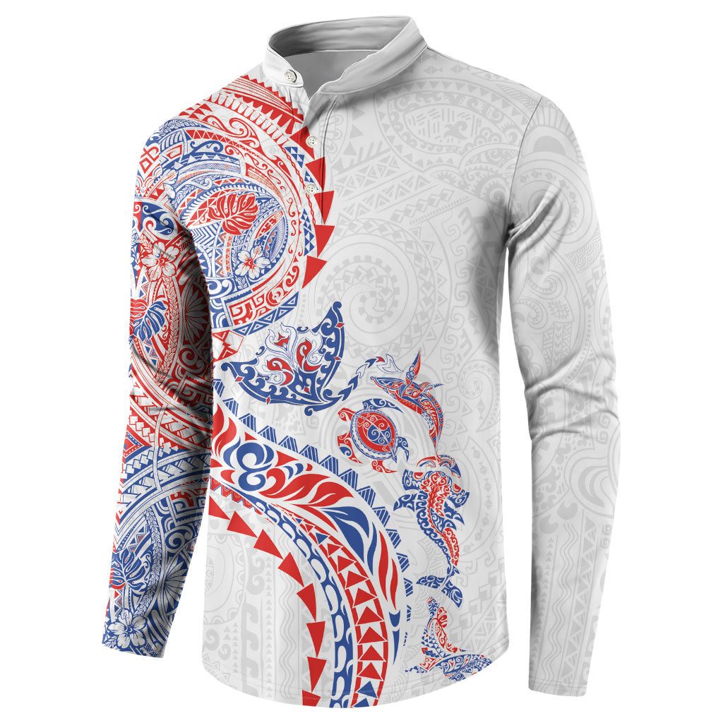 Hawaiian Kakau Tribal Sea Animals Tattoos Button Sweatshirt Hawaii Flag Color Inspired LT03 - Polynesian Pride