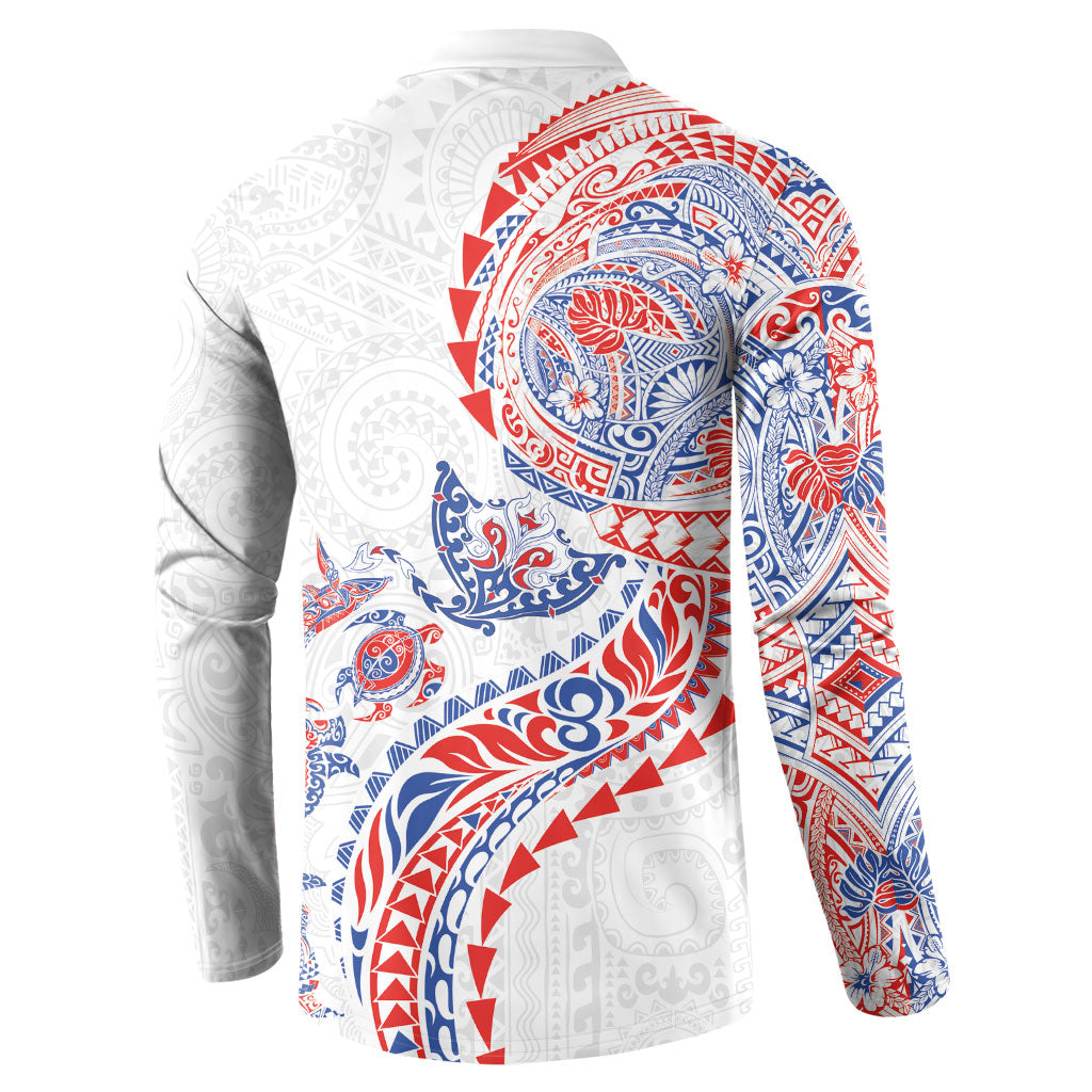 Hawaiian Kakau Tribal Sea Animals Tattoos Button Sweatshirt Hawaii Flag Color Inspired LT03 - Polynesian Pride