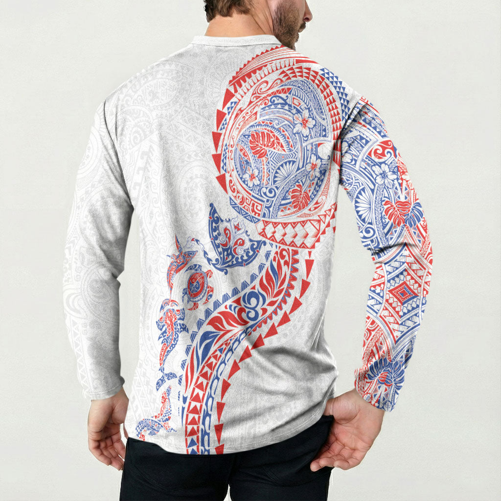Hawaiian Kakau Tribal Sea Animals Tattoos Button Sweatshirt Hawaii Flag Color Inspired LT03 - Polynesian Pride