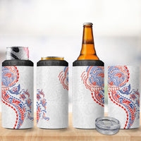 Hawaiian Kakau Tribal Sea Animals Tattoos 4 in 1 Can Cooler Tumbler Hawaii Flag Color Inspired