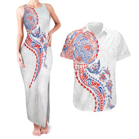 Hawaiian Kakau Tribal Sea Animals Tattoos Couples Matching Tank Maxi Dress and Hawaiian Shirt Hawaii Flag Color Inspired