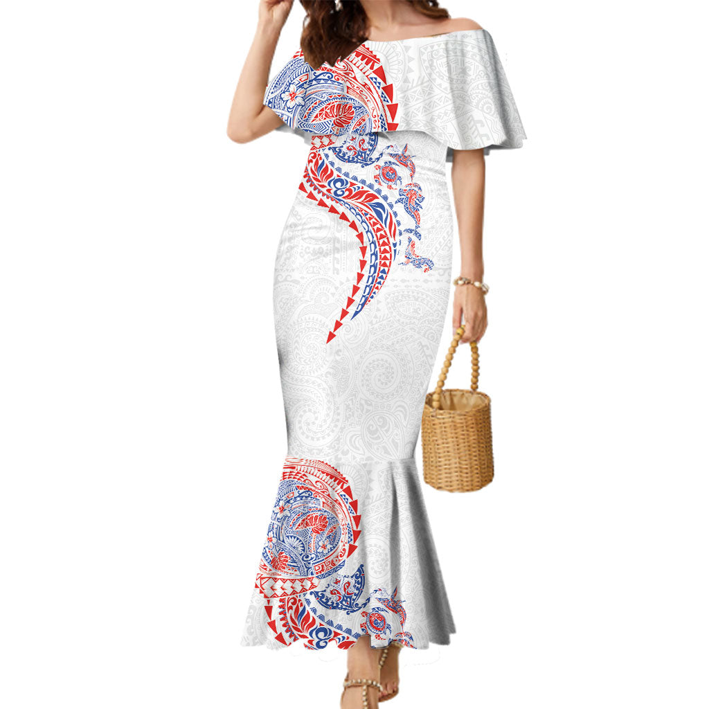 Hawaiian Kakau Tribal Sea Animals Tattoos Family Matching Mermaid Dress and Hawaiian Shirt Hawaii Flag Color Inspired