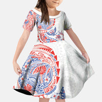 Hawaiian Kakau Tribal Sea Animals Tattoos Family Matching Off The Shoulder Long Sleeve Dress and Hawaiian Shirt Hawaii Flag Color Inspired