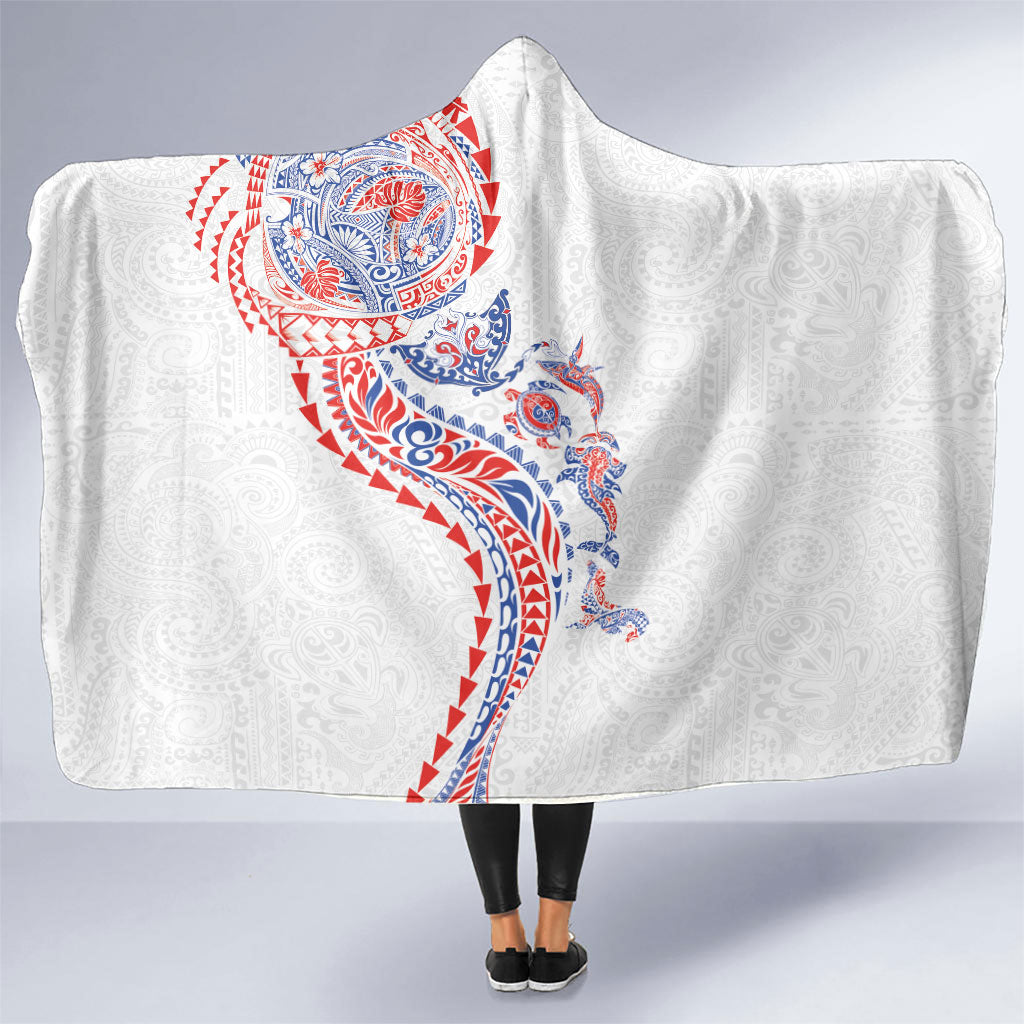 Hawaiian Kakau Tribal Sea Animals Tattoos Hooded Blanket Hawaii Flag Color Inspired