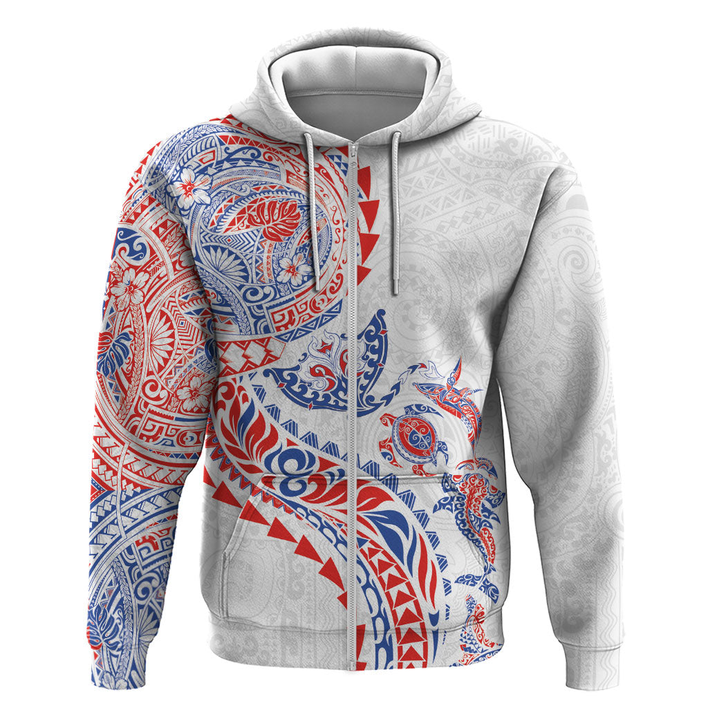 Hawaiian Kakau Tribal Sea Animals Tattoos Hoodie Hawaii Flag Color Inspired LT03 Zip Hoodie Multicolor - Polynesian Pride