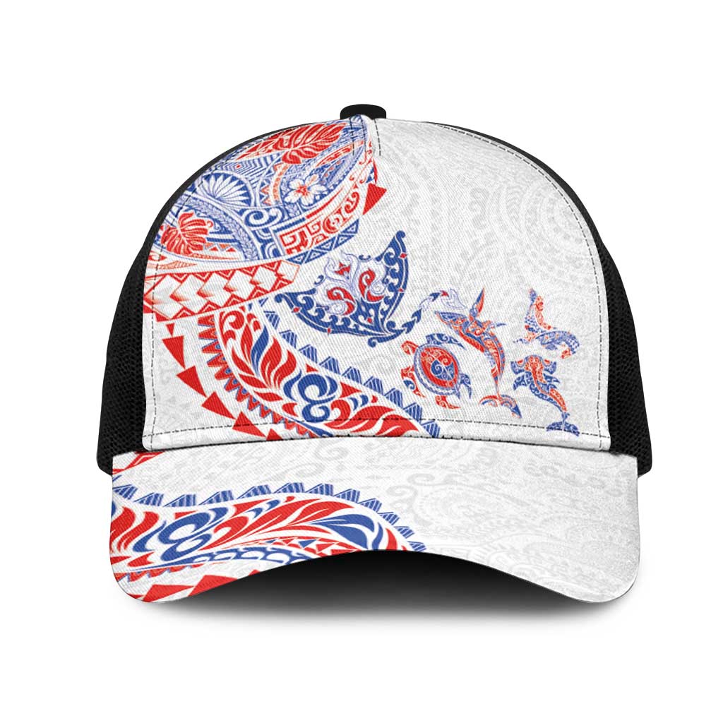 Hawaiian Kakau Tribal Sea Animals Tattoos Mesh Trucker Cap Hawaii Flag Color Inspired LT03 One Size Black Multicolor - Polynesian Pride