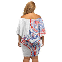 Hawaiian Kakau Tribal Sea Animals Tattoos Off Shoulder Short Dress Hawaii Flag Color Inspired