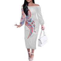 Hawaiian Kakau Tribal Sea Animals Tattoos Off The Shoulder Long Sleeve Dress Hawaii Flag Color Inspired