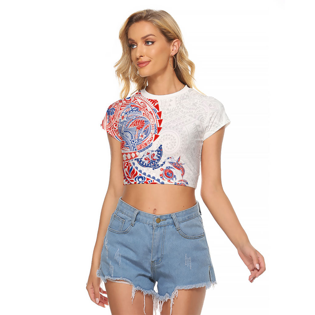 Hawaiian Kakau Tribal Sea Animals Tattoos Raglan Cropped T Shirt Hawaii Flag Color Inspired