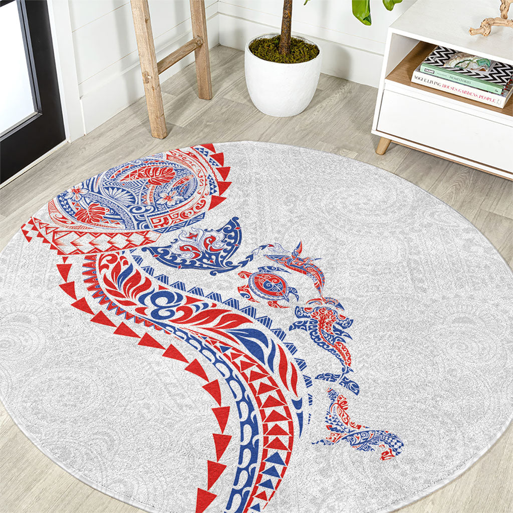 Hawaiian Kakau Tribal Sea Animals Tattoos Round Carpet Hawaii Flag Color Inspired