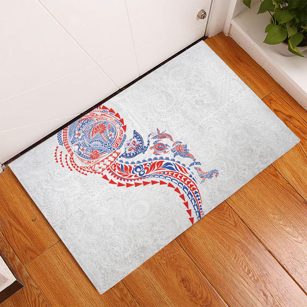 Hawaiian Kakau Tribal Sea Animals Tattoos Rubber Doormat Hawaii Flag Color Inspired